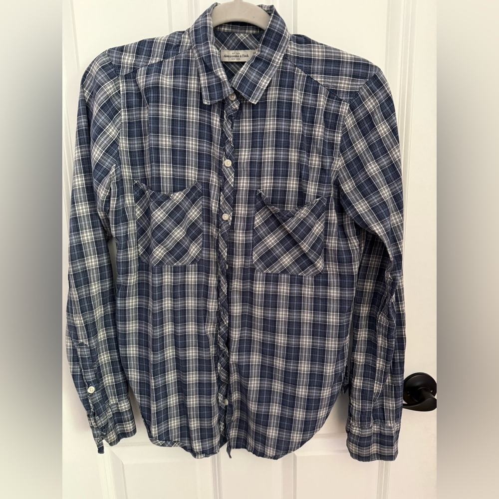 Abercrombie & Fitch Blue and White Plaid Button-Down Shirt